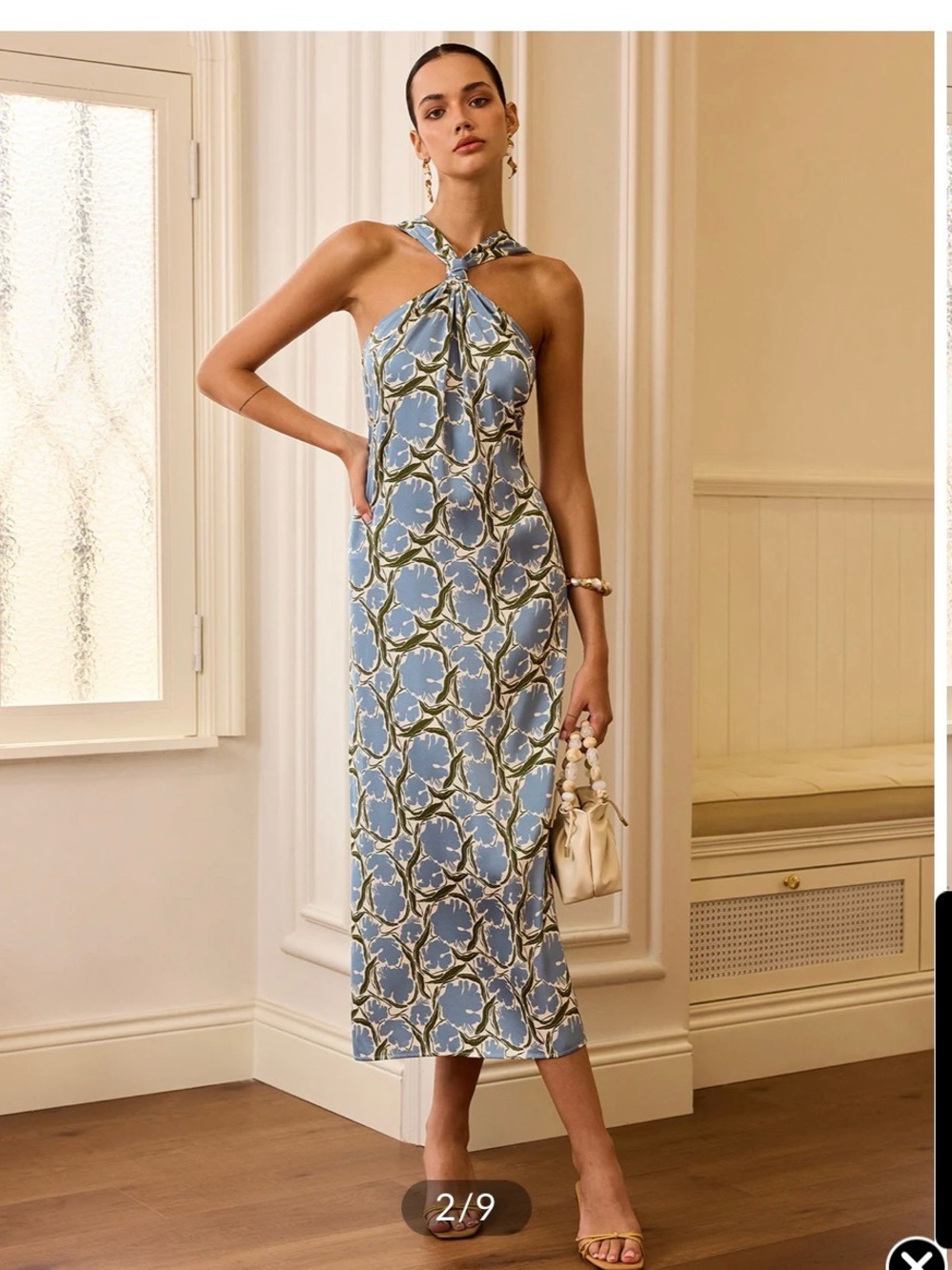 NWT Commense Blue and Cream Halter Twist Midi Dress